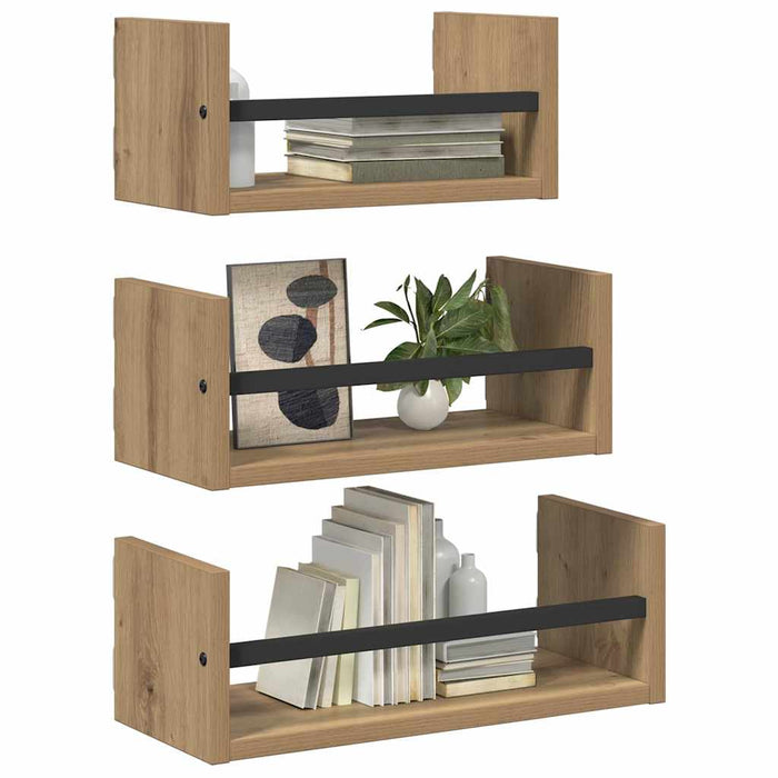 Set rafturi de perete cu raft 3 pcs Stejar Artizanal 40x16x14cm - WALTI WALTI