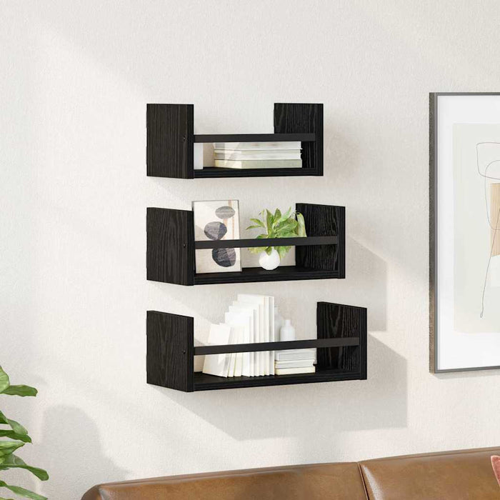 Set rafturi de perete cu raft 3 pcs Stejar Negru 40x16x14cm - WALTI WALTI