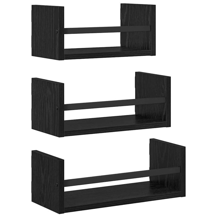 Set rafturi de perete cu raft 3 pcs Stejar Negru 40x16x14cm - WALTI WALTI