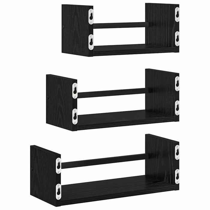 Set rafturi de perete cu raft 3 pcs Stejar Negru 40x16x14cm - WALTI WALTI