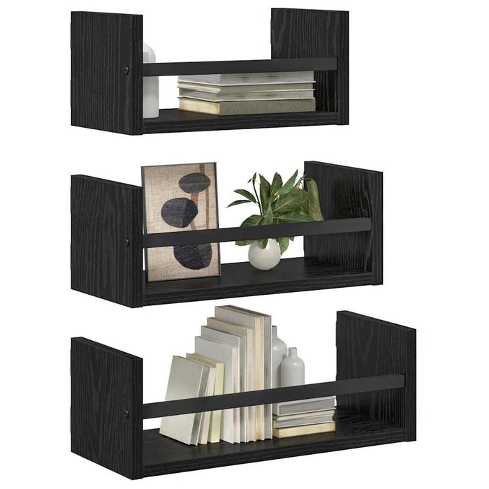Set rafturi de perete cu raft 3 pcs Stejar Negru 40x16x14cm - WALTI WALTI