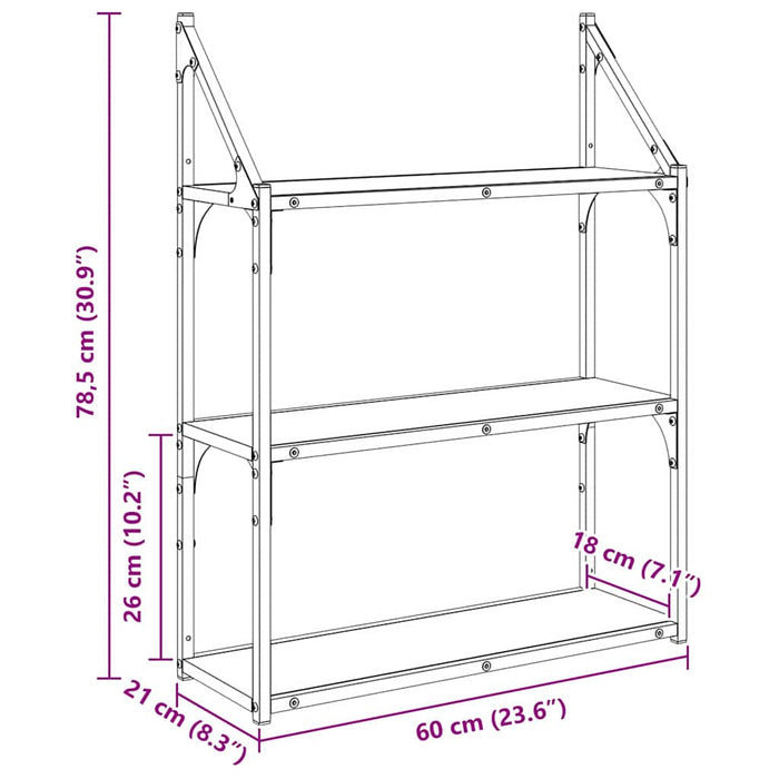 Raft de perete Lemn Vechi 60 x 21 x 78,5 cm Lemn compozit - WALTI WALTI