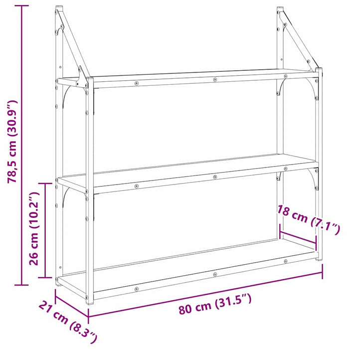 Raft de perete Stejar Artizanal 80 x 21 x 78,5 cm Lemn compozit - WALTI WALTI