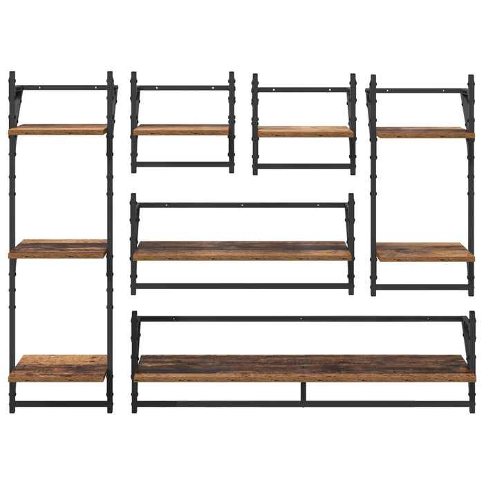 Set rafturi de perete cu raft 6 pcs Lemn Vechi 100 x 25 x 30 cm - WALTI WALTI