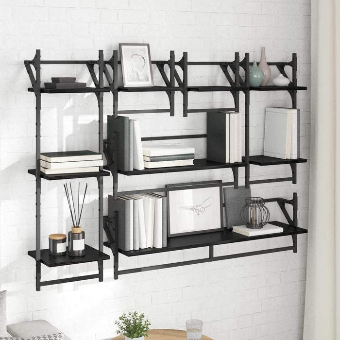 Set rafturi de perete 6 pcs Stejar Negru 100 x 25 x 30 cm - WALTI WALTI