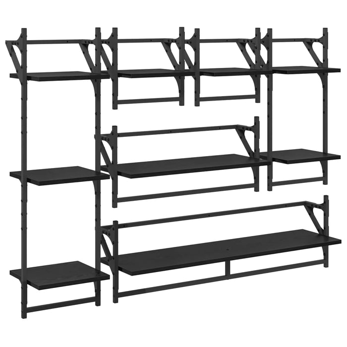 Set rafturi de perete 6 pcs Stejar Negru 100 x 25 x 30 cm - WALTI WALTI