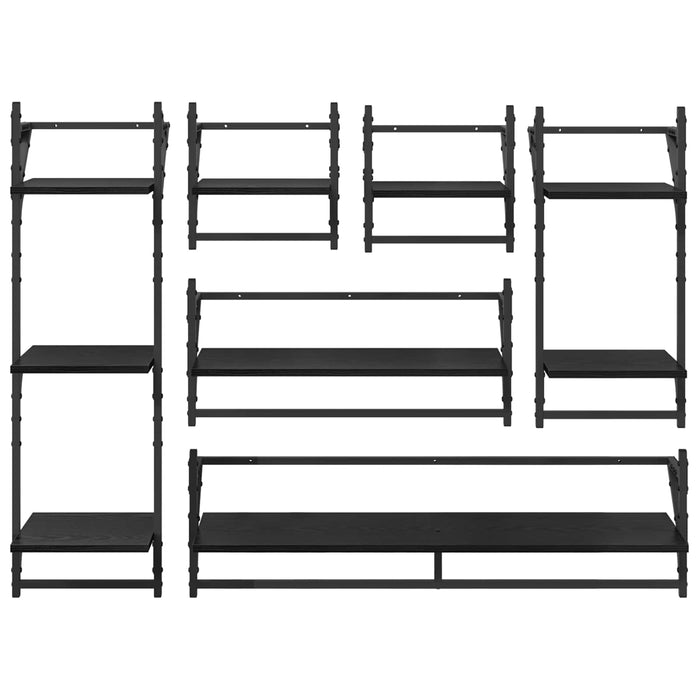 Set rafturi de perete 6 pcs Stejar Negru 100 x 25 x 30 cm - WALTI WALTI