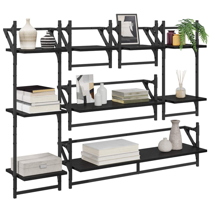Set rafturi de perete 6 pcs Stejar Negru 100 x 25 x 30 cm - WALTI WALTI