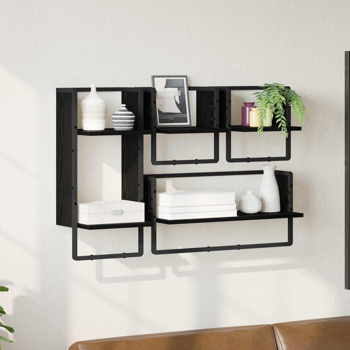 Set rafturi de perete 4 pcs Stejar Negru 65 x 25 x 30 cm - WALTI WALTI