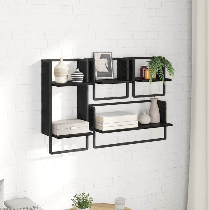 Set rafturi de perete 4 pcs Stejar Negru 65 x 25 x 30 cm - WALTI WALTI