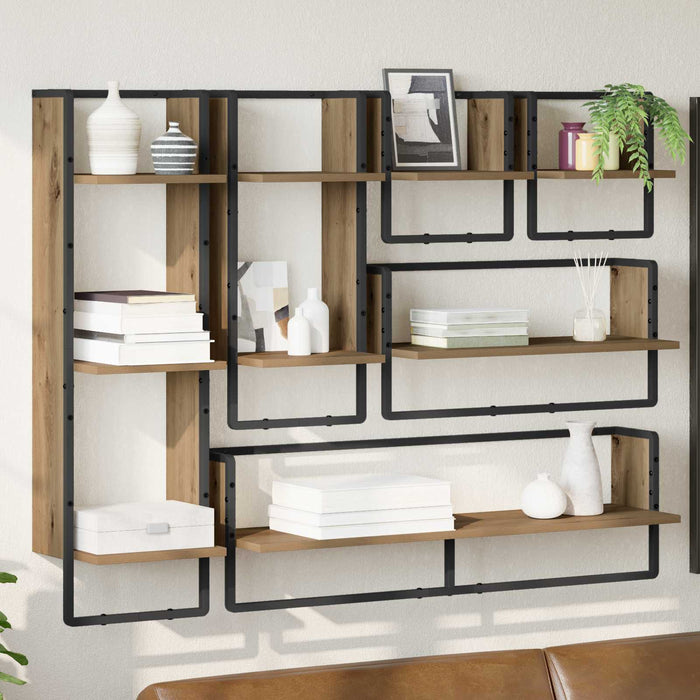 Set rafturi de perete 6 pcs Stejar Artizanal 100 x 25 x 30 cm - WALTI WALTI