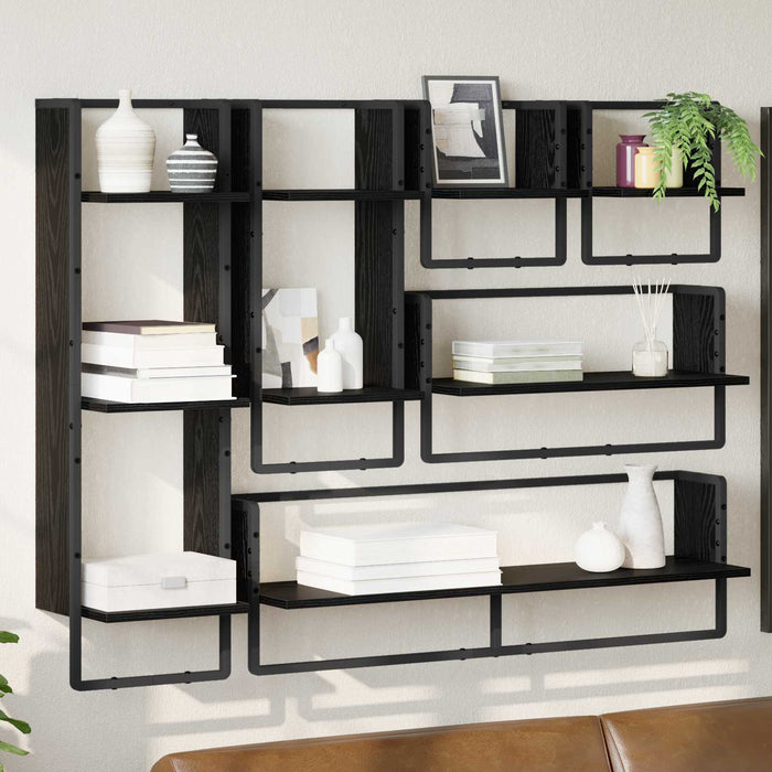 Set rafturi de perete 6 pcs Stejar Negru 100 x 25 x 30 cm - WALTI WALTI