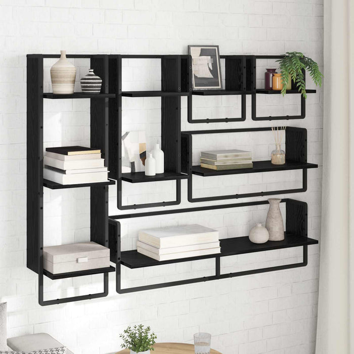 Set rafturi de perete 6 pcs Stejar Negru 100 x 25 x 30 cm - WALTI WALTI
