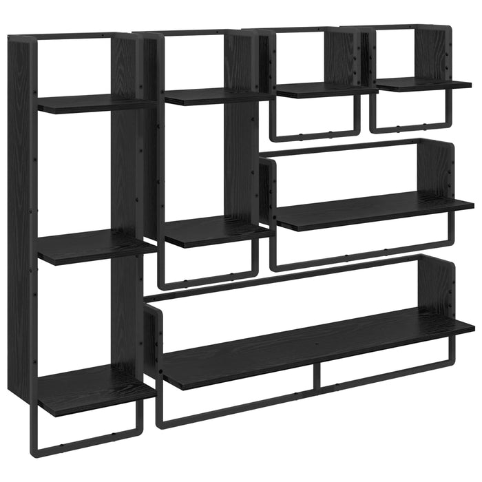 Set rafturi de perete 6 pcs Stejar Negru 100 x 25 x 30 cm - WALTI WALTI