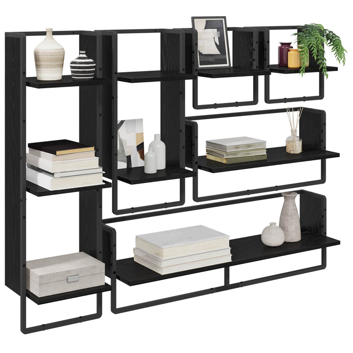Set rafturi de perete 6 pcs Stejar Negru 100 x 25 x 30 cm - WALTI WALTI