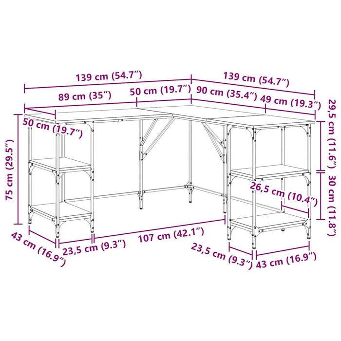 Birou Stejar Negru 139 x 139 x 75 cm Lemn compozit - WALTI WALTI