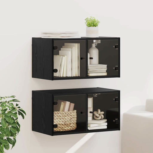 Dulapuri de perete Pe perete 2 pcs Stejar Negru 68 x 37 x 35 cm - WALTI WALTI