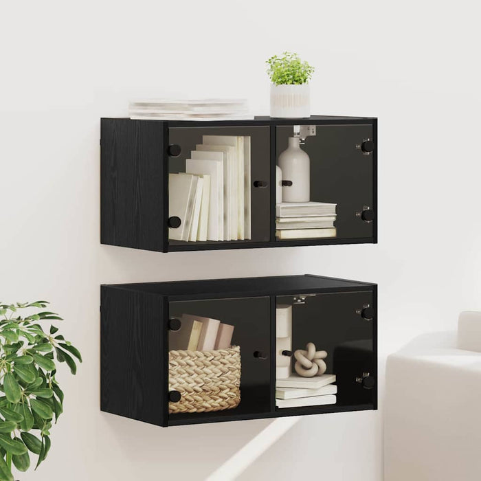 Dulapuri de perete Pe perete 2 pcs Stejar Negru 68 x 37 x 35 cm - WALTI WALTI