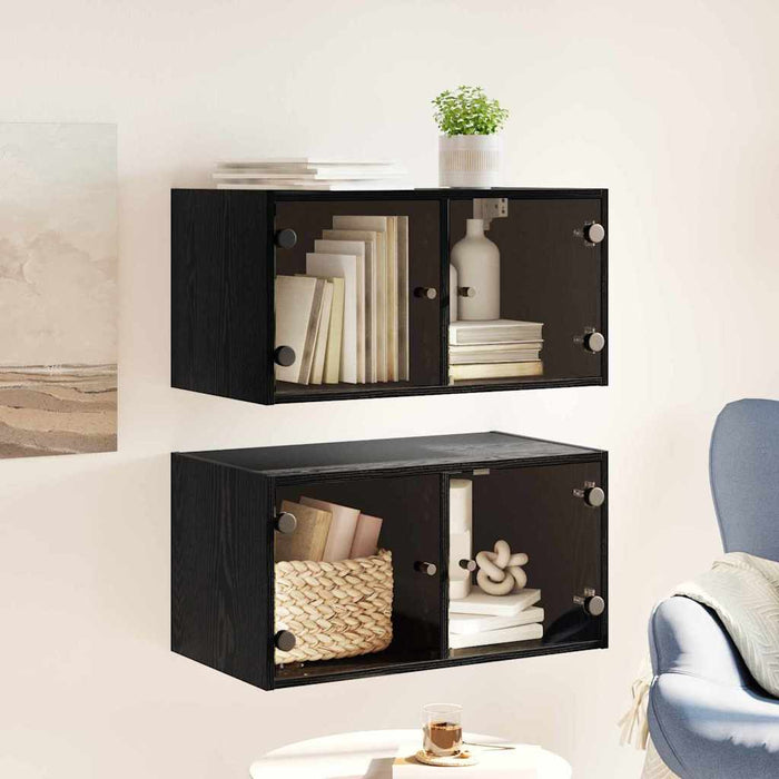 Dulapuri de perete Pe perete 2 pcs Stejar Negru 68 x 37 x 35 cm - WALTI WALTI