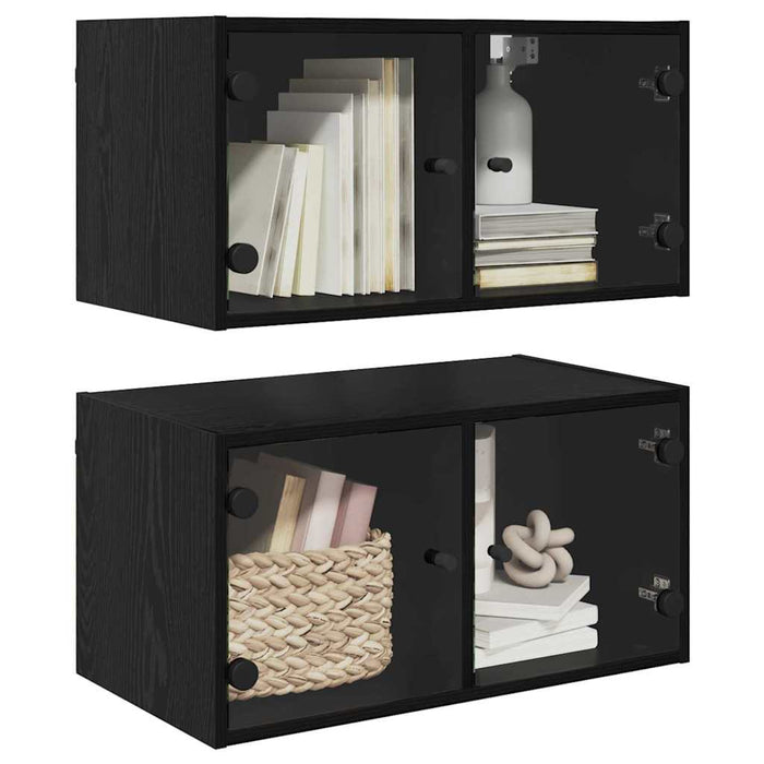 Dulapuri de perete Pe perete 2 pcs Stejar Negru 68 x 37 x 35 cm - WALTI WALTI