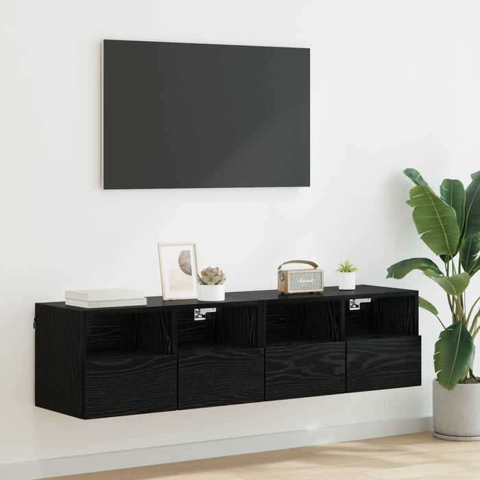 Dulapuri pentru TV Pe perete 2 pcs Stejar Negru 60 x 30 x 30 cm - WALTI WALTI