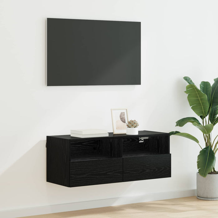 Dulap TV de perete Stejar Negru 80 x 30 x 30 cm Lemn compozit - WALTI WALTI