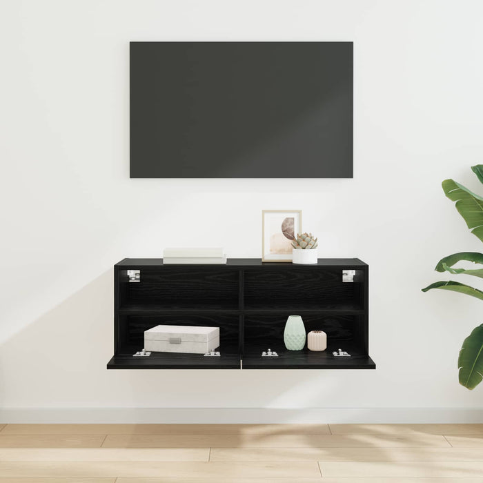 Dulap TV de perete Stejar Negru 80 x 30 x 30 cm Lemn compozit - WALTI WALTI