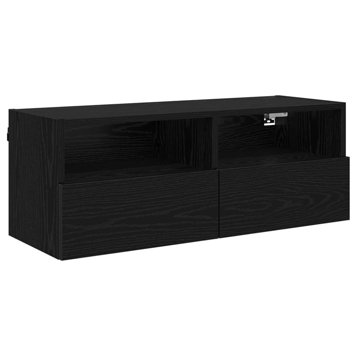 Dulap TV de perete Stejar Negru 80 x 30 x 30 cm Lemn compozit - WALTI WALTI