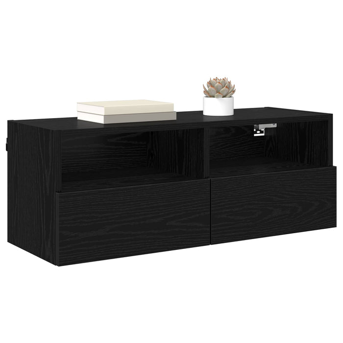 Dulap TV de perete Stejar Negru 80 x 30 x 30 cm Lemn compozit - WALTI WALTI