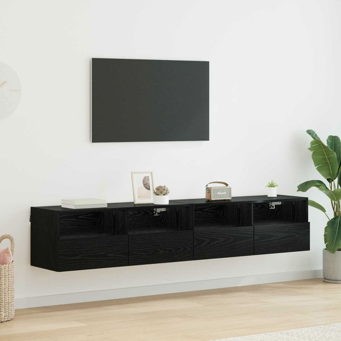 Dulapuri pentru TV Pe perete 2 pcs Stejar Negru 80 x 30 x 30 cm - WALTI WALTI