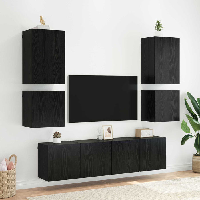 Dulap TV de perete Stejar Negru 40,5x30x40cm Lemn compozit - WALTI WALTI