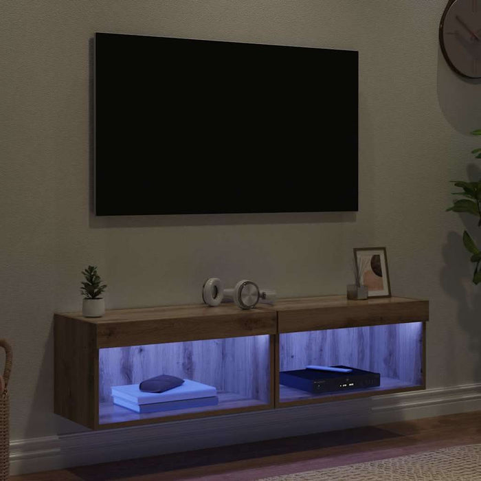 Dulapuri TV Pe perete 2 pcs Stejar Artizanal 60 x 30 x 30 cm - WALTI WALTI