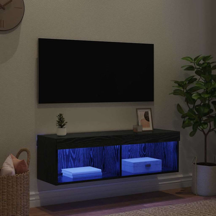 Dulap TV de perete Panama Stejar Negru 100 x 30 x 30 cm - WALTI WALTI