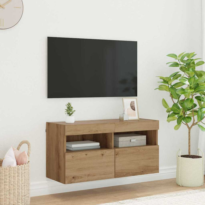 Dulap TV de perete cu LED Stejar Artizanal 80 x 30 x 40 cm - WALTI WALTI