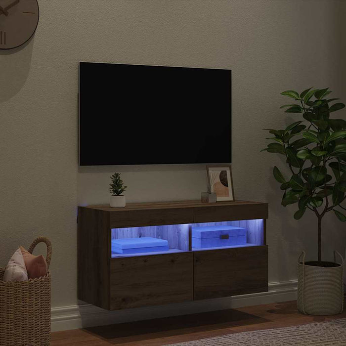Dulap TV de perete cu LED Stejar Artizanal 80 x 30 x 40 cm - WALTI WALTI