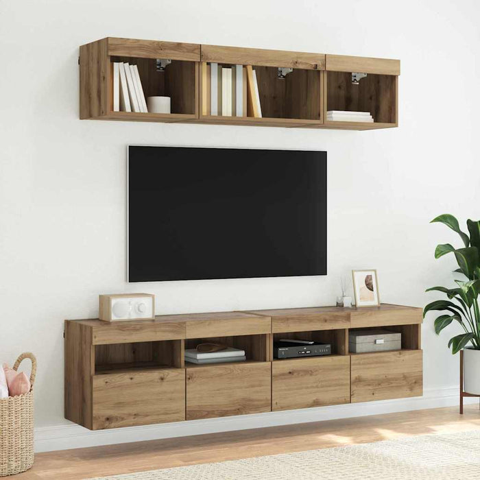 Dulap TV de perete cu LED Stejar Artizanal 80 x 30 x 40 cm - WALTI WALTI
