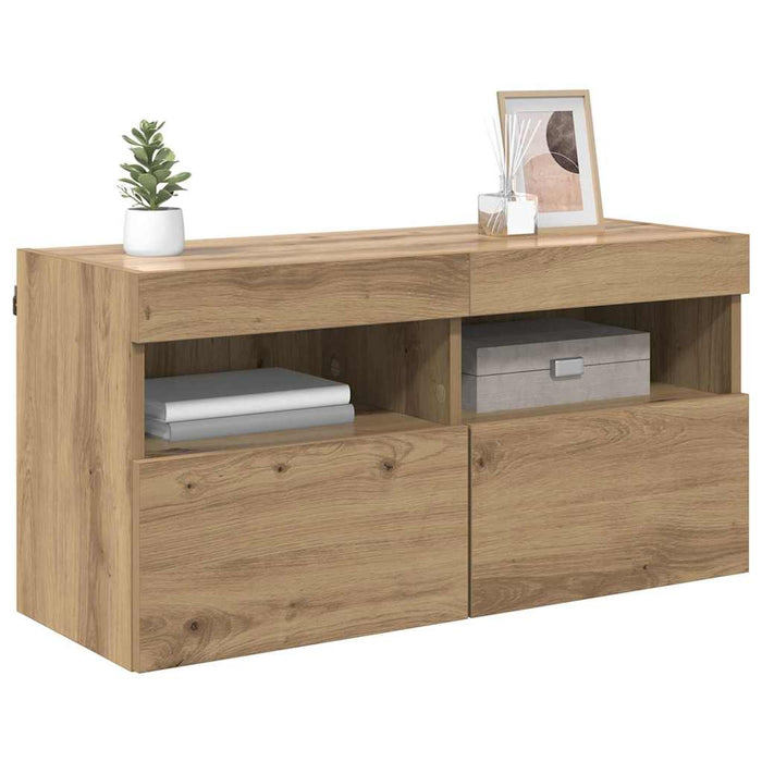 Dulap TV de perete cu LED Stejar Artizanal 80 x 30 x 40 cm - WALTI WALTI