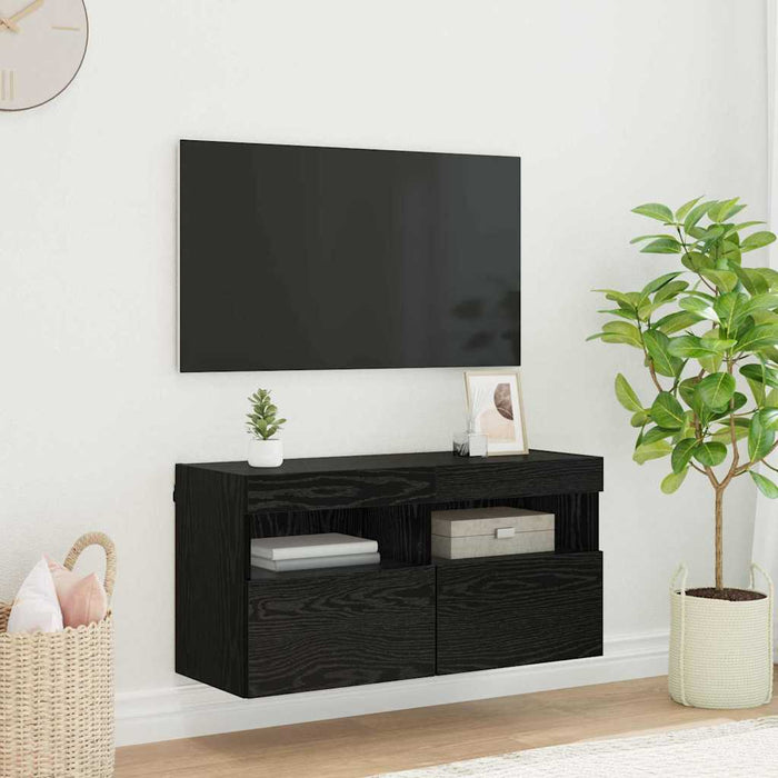 Dulap TV de perete Stejar Negru 80 x 30 x 40 cm Lemn compozit - WALTI WALTI