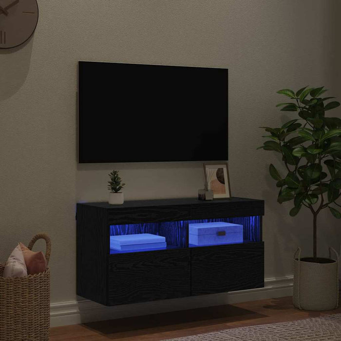 Dulap TV de perete Stejar Negru 80 x 30 x 40 cm Lemn compozit - WALTI WALTI