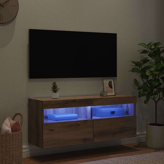 Dulap TV de perete cu LED Stejar Artizanal 100 x 30 x 40 cm - WALTI WALTI