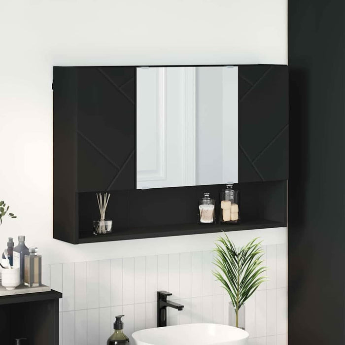 Dulap cu oglindă Pe perete Negru 80 x 17 x 55 cm Lemn compozit WALTI