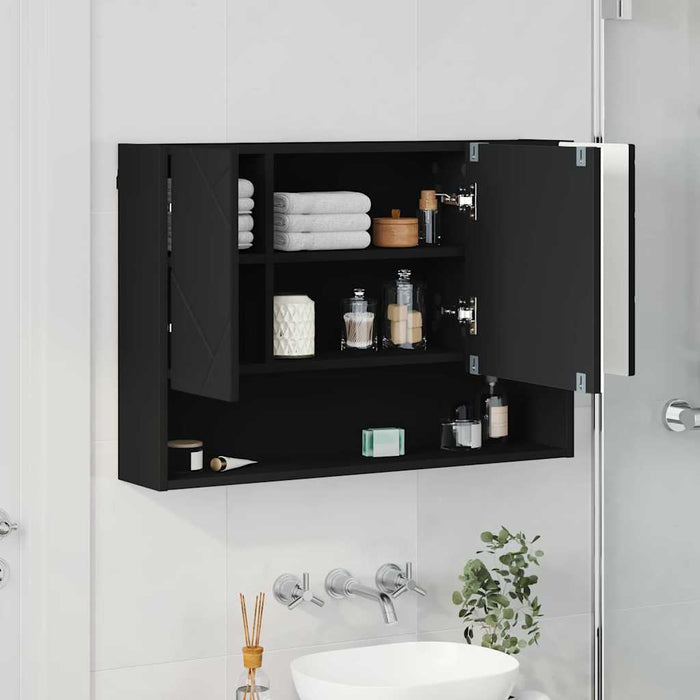 Dulap cu oglindă Pe perete Negru 80 x 17 x 55 cm Lemn compozit WALTI