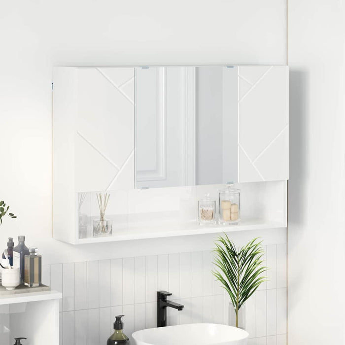 Dulap cu oglindă pentru baie Alb foarte lucios 80 x 17 x 55 cm - WALTI WALTI
