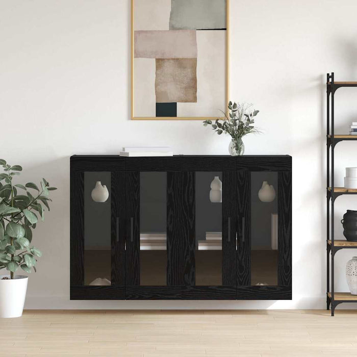 Mobilier cu Montaj pe Perete cu raft Pe perete cu depozitare cu ușă 2 pcs Stejar negru - WALTI WALTI