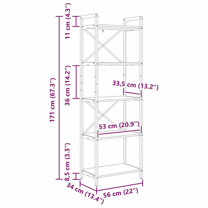 Raft pentru cărți Stejar Negru 56 x 34 x 171 cm Lemn compozit - WALTI WALTI