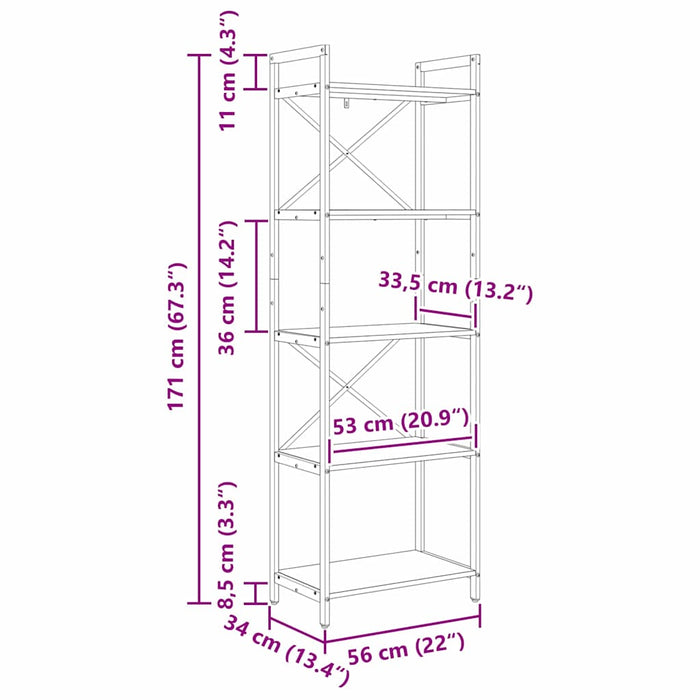 Raft pentru cărți Stejar fumuriu 56 x 34 x 171 cm Lemn compozit - WALTI WALTI