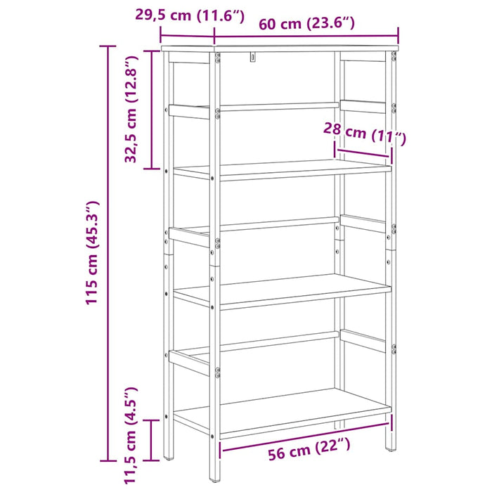 Raft pentru cărți Stejar Negru 60 x 29,5 x 115 cm Lemn compozit - WALTI WALTI