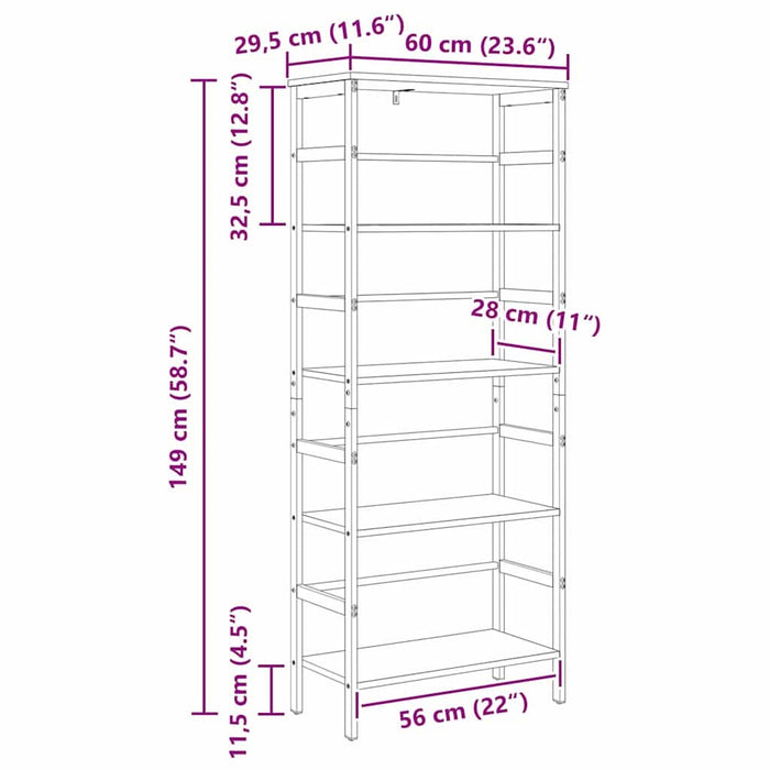 Raft pentru cărți Lemn Vechi 60 x 29,5 x 149 cm Lemn compozit - WALTI WALTI