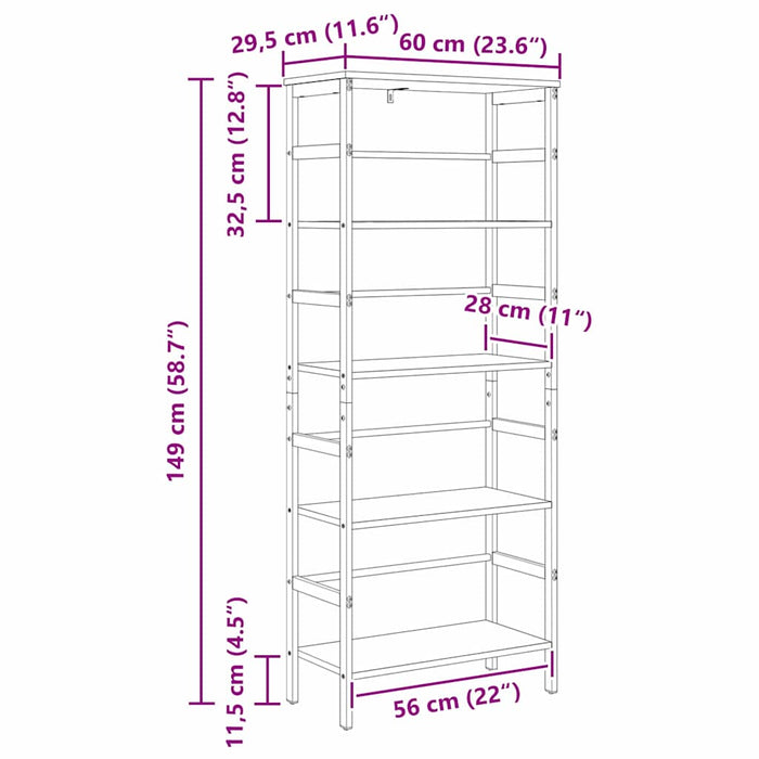 Raft pentru cărți Stejar Artizanal 60 x 29,5 x 149 cm - WALTI WALTI
