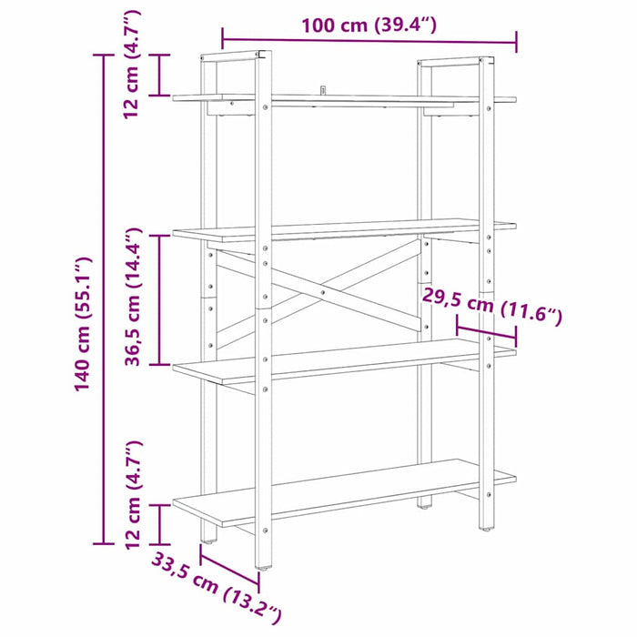 Raft pentru cărți Stejar fumuriu 100 x 33,5 x 140 cm - WALTI WALTI